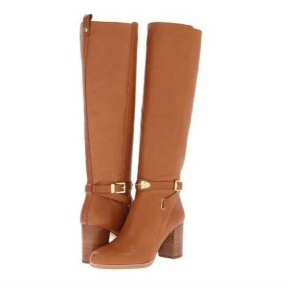 MICHAEL KORS ARLEY LUGGAGE LEATHER RIDING BOOTS WOMEN